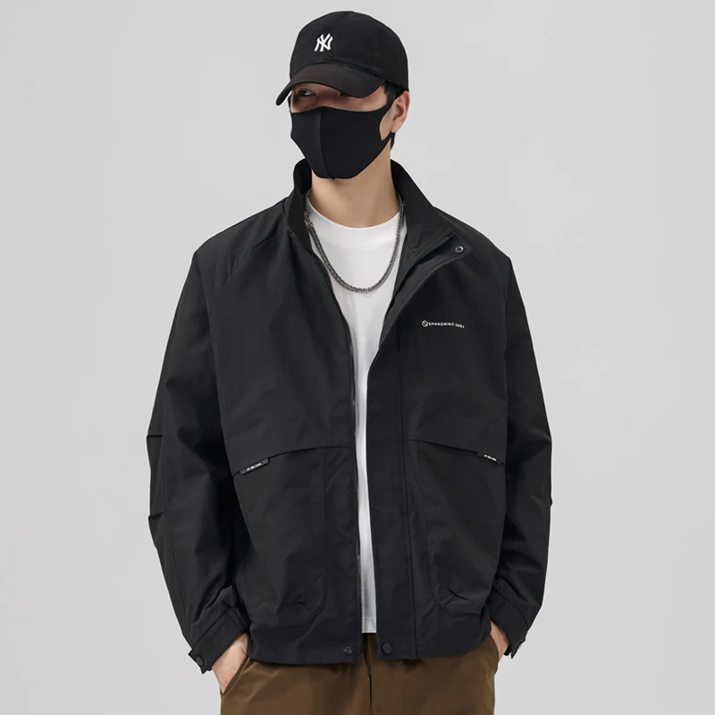 

Мужская модная куртка с воротником-стойкой Весна 2025: универсальная рабочая одежда, верхняя одежда с длинными рукавами, свободный крой, стандартная длина