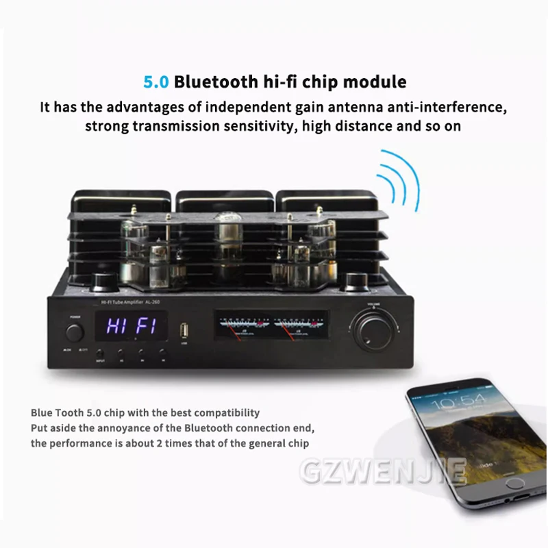 AL260 200wX2 Vacuum Tube Amplifier High Power Bluetooth 5.0  8-10M Support Fiber Coaxial Input HIFI Audio Amp USB Remote Phono