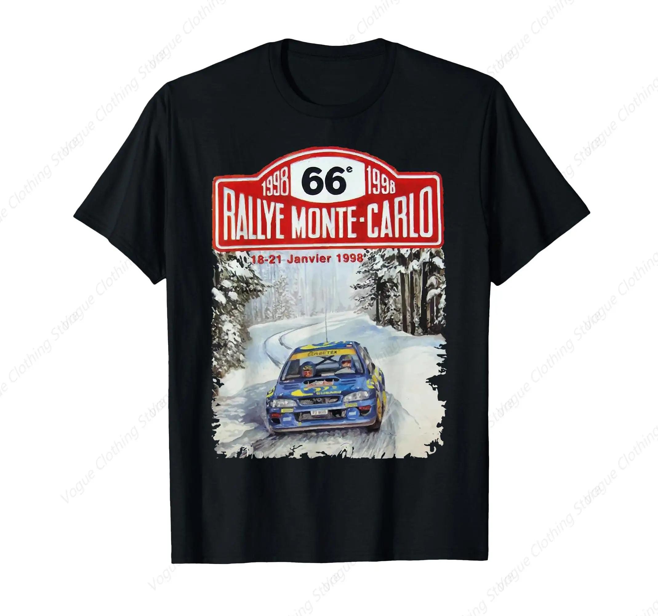 Word Rally Car Wrc At The Rally Monte Carlo T-Shirt Prevailing Soft Short Sleeves Cotton Tee Round Neck Leisure Daily Clothing