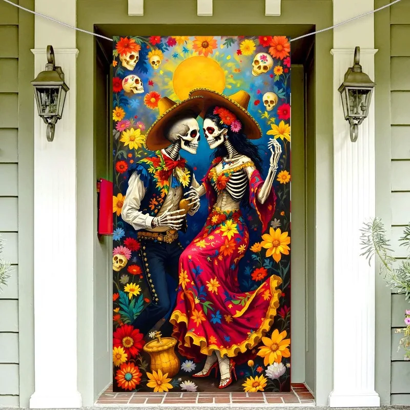 Dia De Los Muertos cubierta De puerta Banner cráneo De azúcar mexicano día De los muertos decoración De Altar fotomatón suministros para fiesta De Halloween