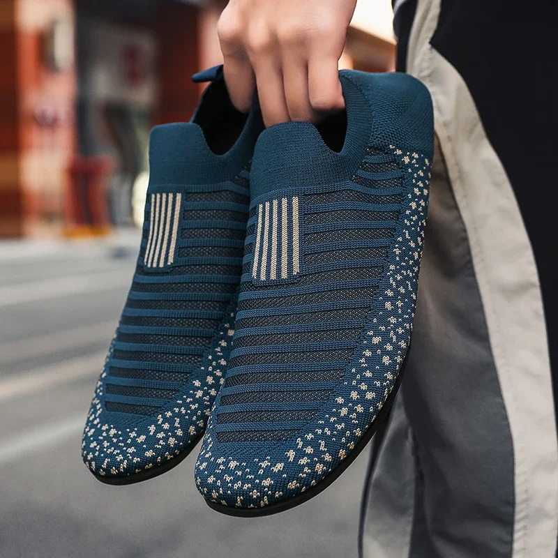 YRZL Men's Loafers High Quality Breathable Air Mesh Casual Black Blue Shoes Lightweight Walking Non Slip Shoes for Men
