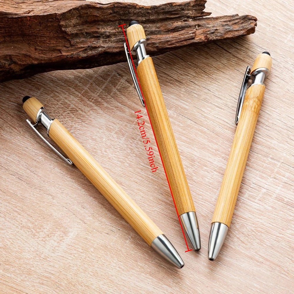 1-100pcs Bullet Type 1.0 Bamboo Stylus Ballpoint Pen Touch Screen Capacitive Pen for Advertising Promotion Gifts