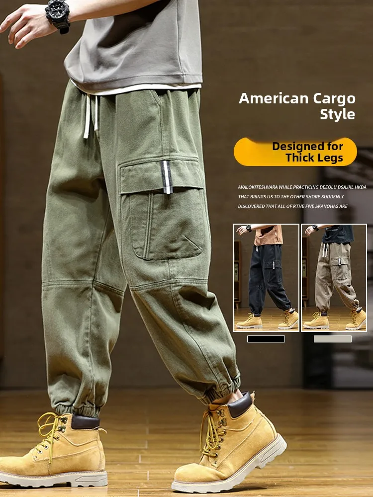 

Japanese Style Work Pants Men's Spring Autumn Loose plus Size Harajuku Cuffed Casual Trousers Youth Fashion Trendy Black Grey...