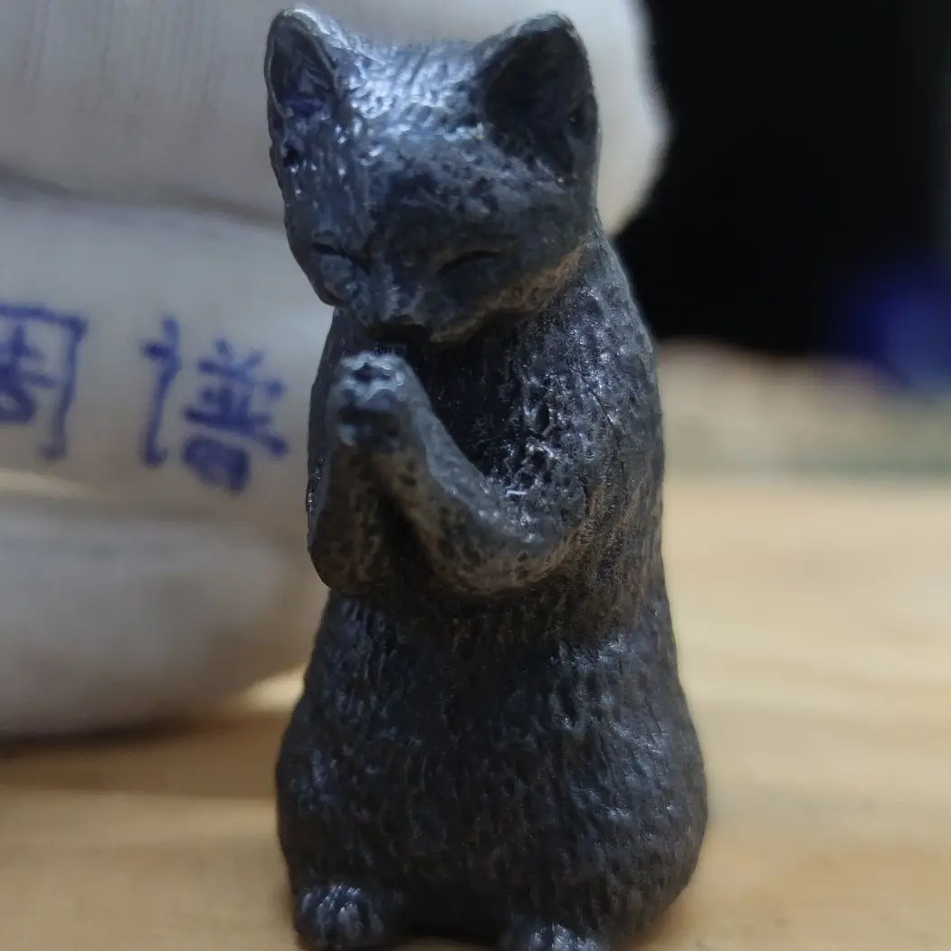 Pure copper cat worships the moon, standing posture, black cat attracts wealth, mysterious cat handles model decorations