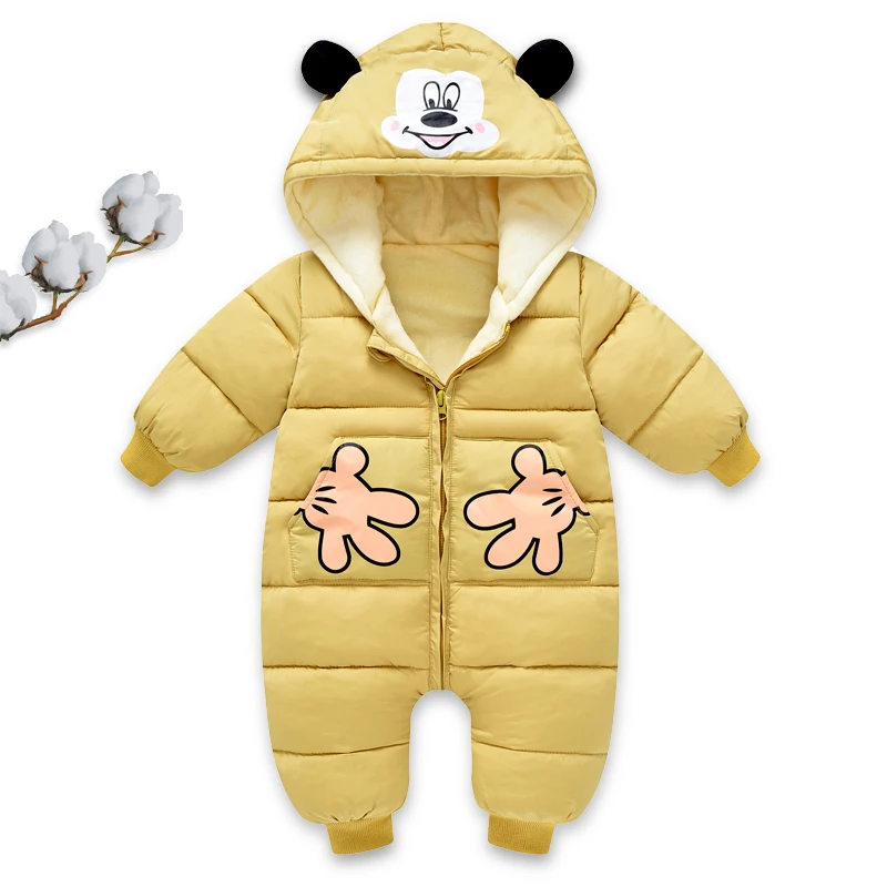 2024 Autumn Winter Baby Boy Rompers Cartoon Plus Velvet Newborn Boy Jumpsuit Toddler Boy Overalls Infant Boy Snowsuit Coat