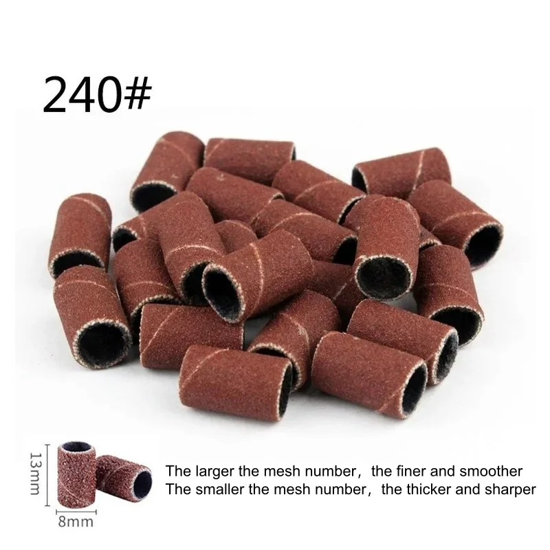 200/100/50pc Sanding Cap Bands For Electric Manicure Machine 240/180/120/80 Grit Nail Drill Grinding Bit Files Pedicure Tool view 6