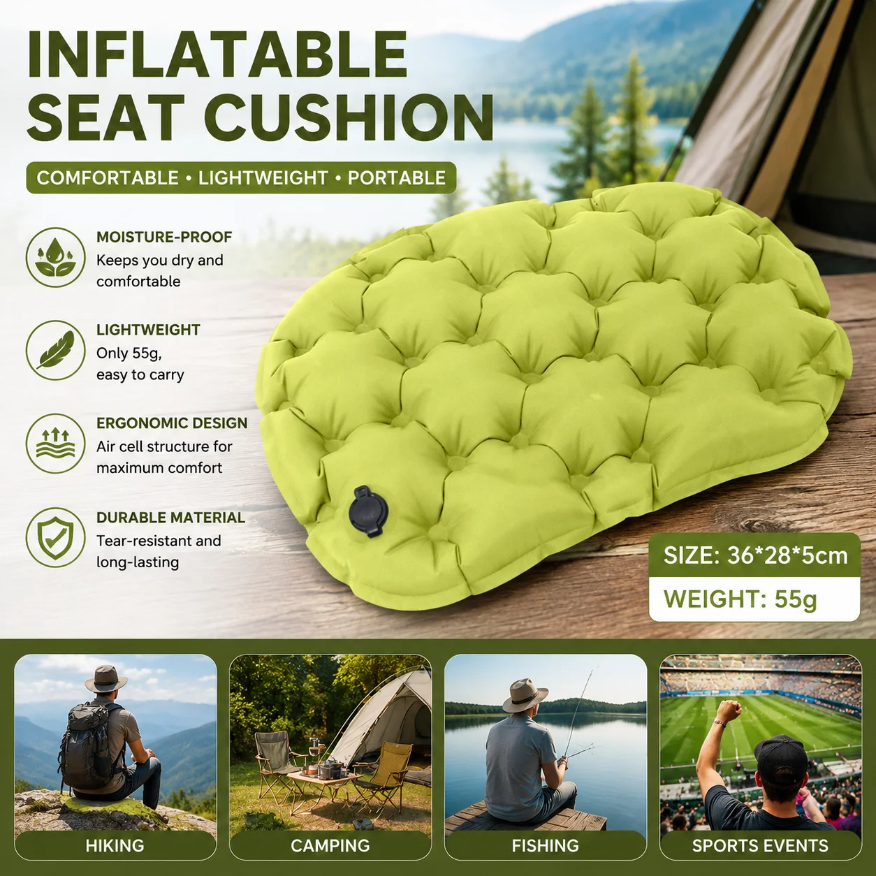 Visitor Chair Padded - เบาะรองนั่งพองลมแบบพกพา น้ำหนักเบา เหมาะสำหรับการเดินทาง ทนต่อความชื้นและน้ำ ใช้เป็นเบาะรองนั่งสำหรับเก้าอี้แคมป์ปิ้งกลางแจ้ง ﻿