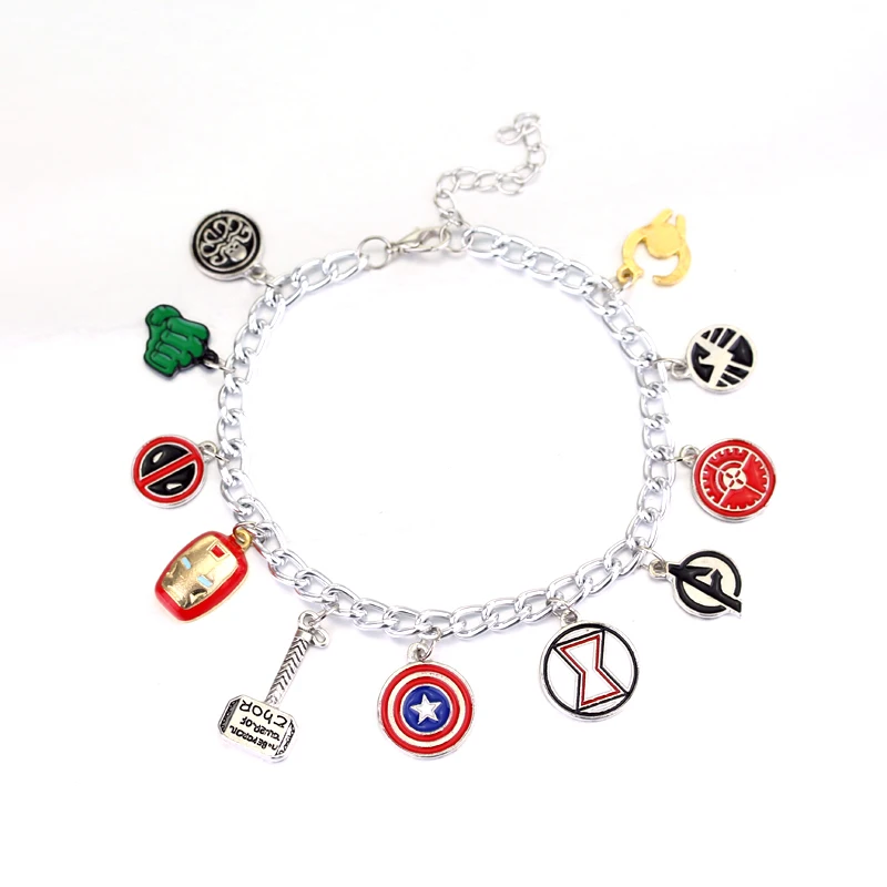 Marvel The Avengers Charms Bracelets for Women With Captain America Iron Man Deadpool Rocky Thor's Hammer Pendant Pulseira