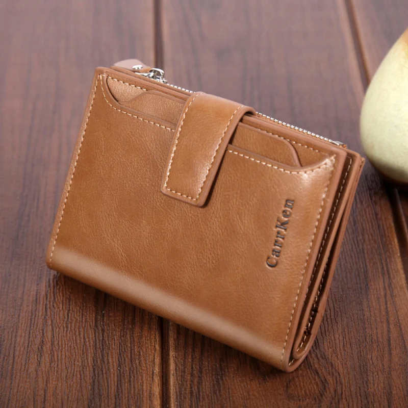 

Hengsheng Men's Wallet ShortwalletButton Large Capacity Zipper Oil Waxed Leather Soft Leather Coin Purse-Border E-Commerce