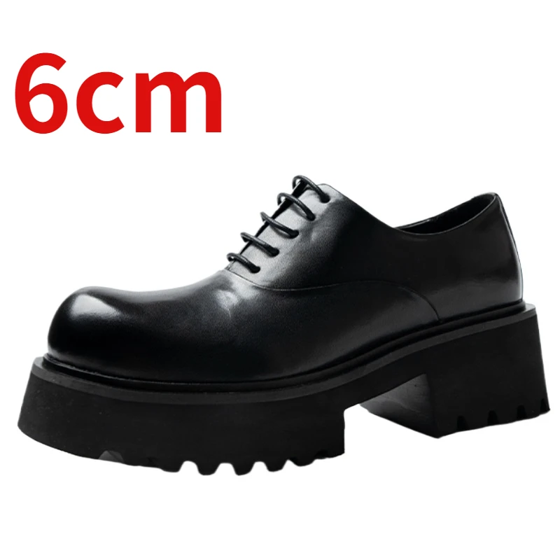 

Advanced Derby Shoes for Men's Genuine Leather 6cm Increase Thick Platform Shoes Daily Casual Versatile Commuting Elevator Shoes