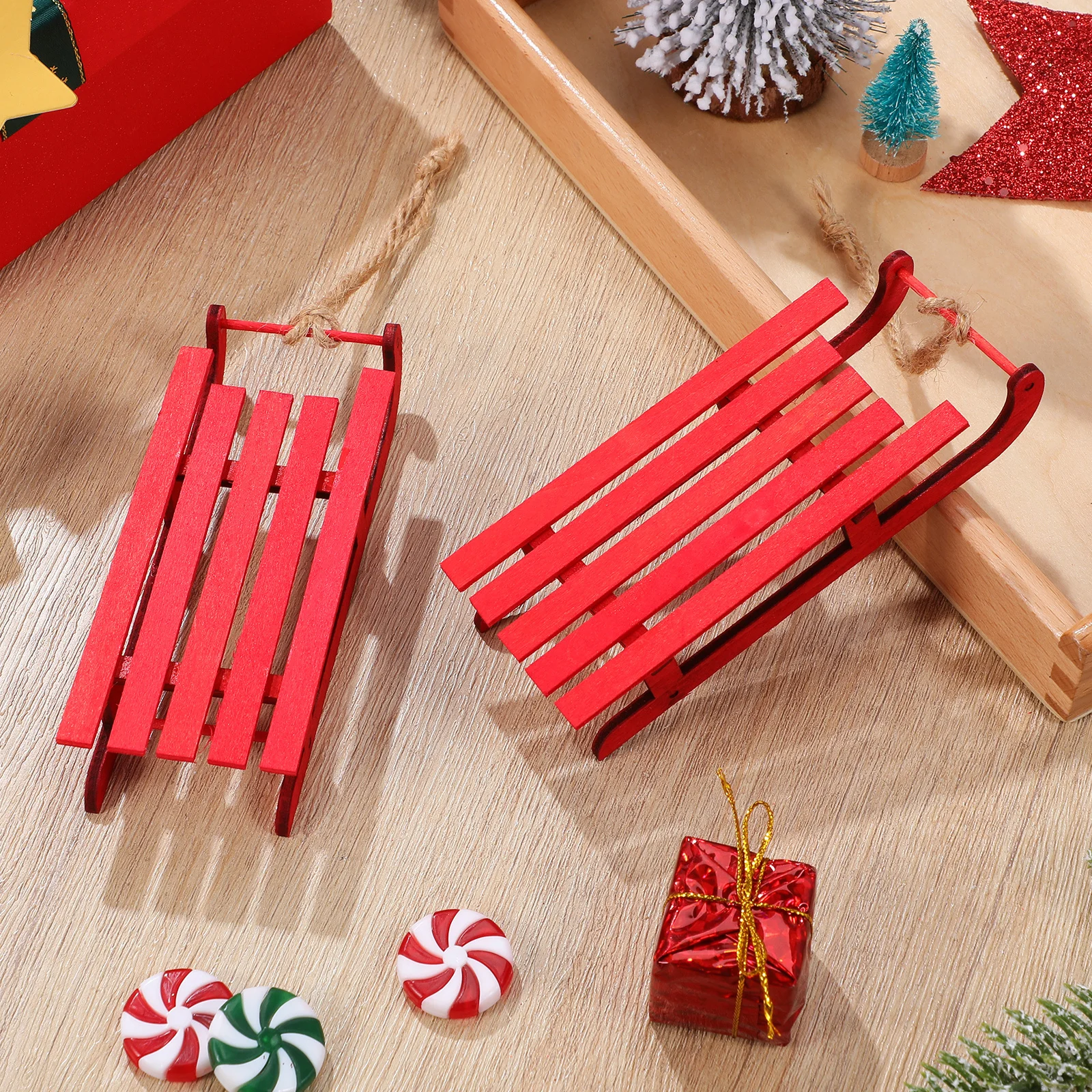 

2Pcs Wooden Sleigh Ornaments Rustic Style Christmas Tree Decorations Natural Wood Sled for Home Garden Office Xmas Party Sleigh