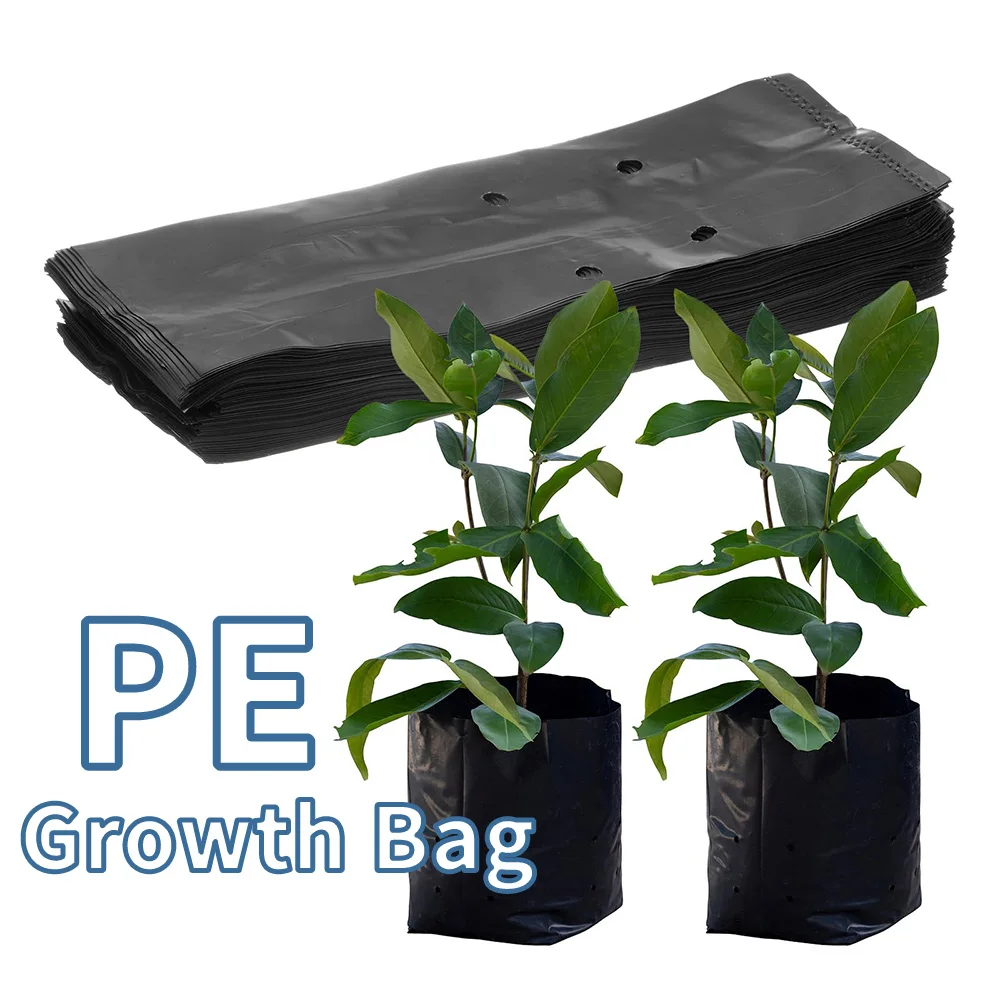 100pcs PE Black Seedling Planting Bag Breathable Nursery Plants Cultivation Pot for Garden Orchard Tree Transplanting Container