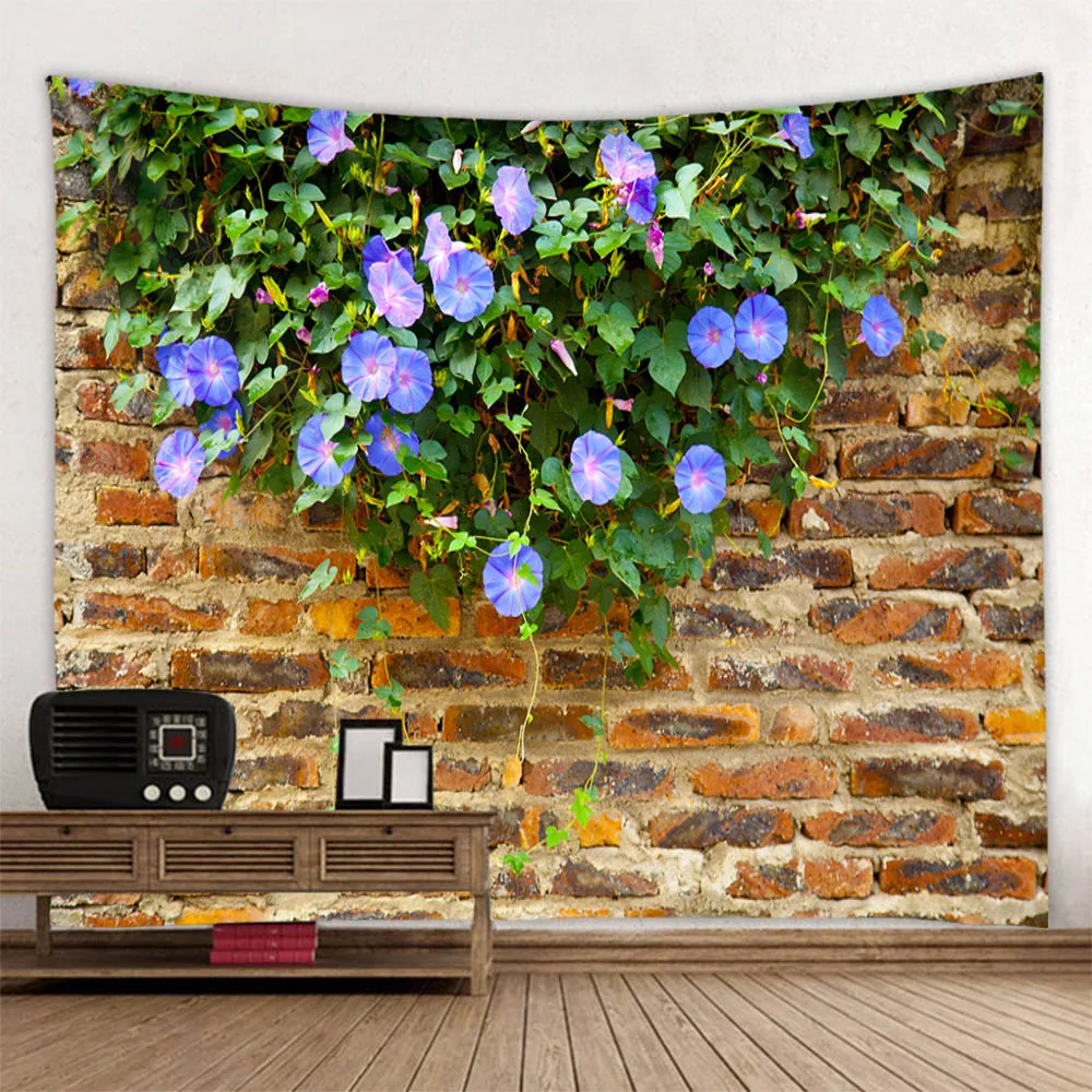 

Vintage Brick Wall Tapestry, Stone Wall Plant Wall Hanging Cloth, Dormitory Living Room Decoration, Background Wall Poster