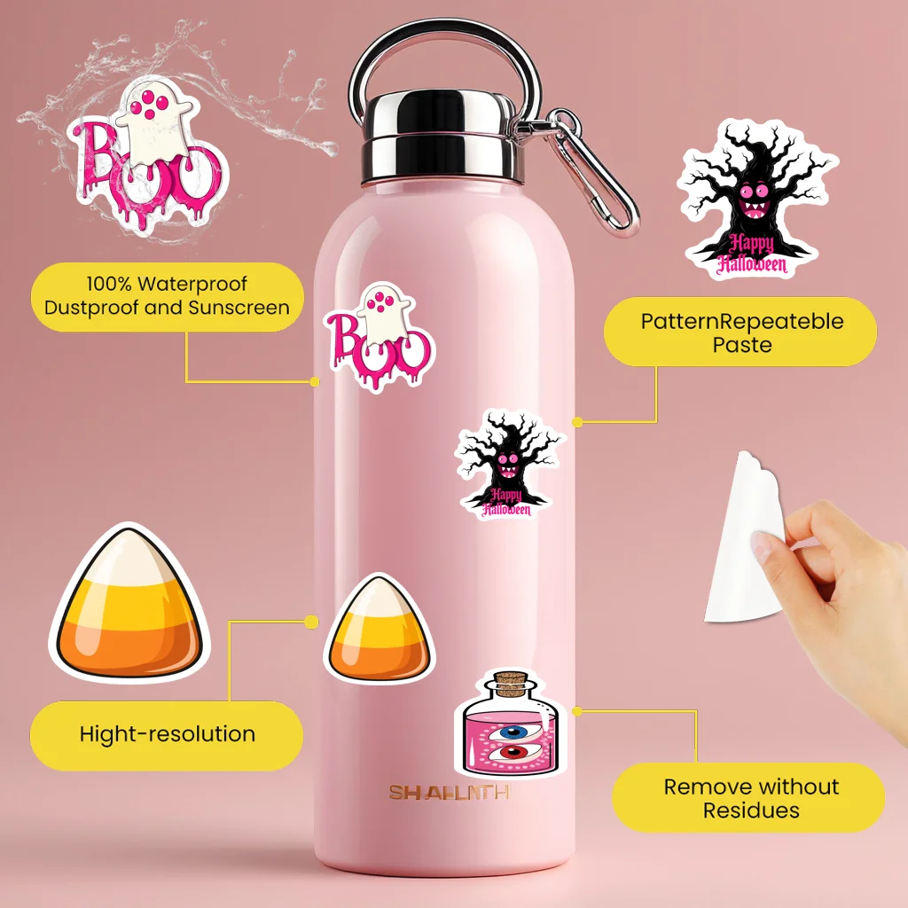 35 Stück Cartoon-Halloween-Aufkleber, verspielte Hexe, Lehrer, Belohnungsaufkleber, Aufkleber für DIY, Telefon, Gitarre, Laptop, Notebook