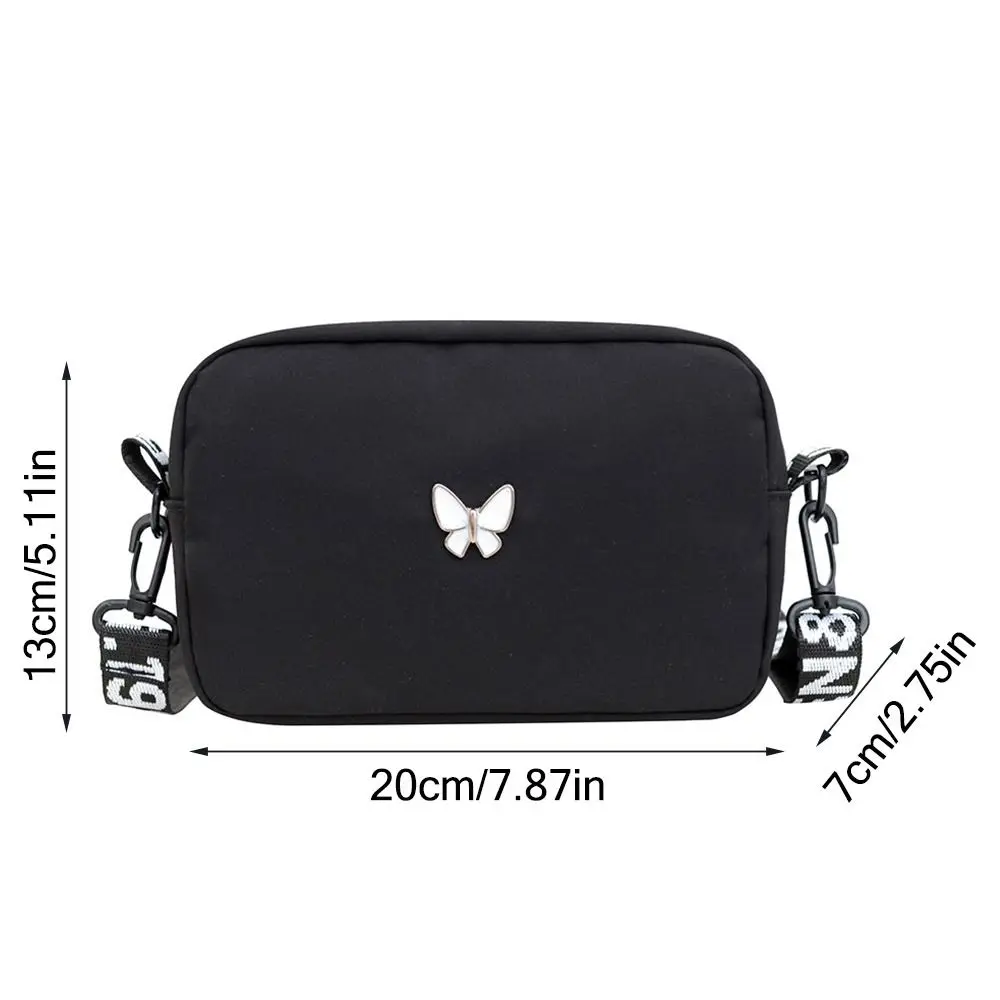 Tas bahu nilon sabuk lebar tas selempang kupu-kupu kreatif tas kurir tahan air hitam & putih tas persegi Mini tren