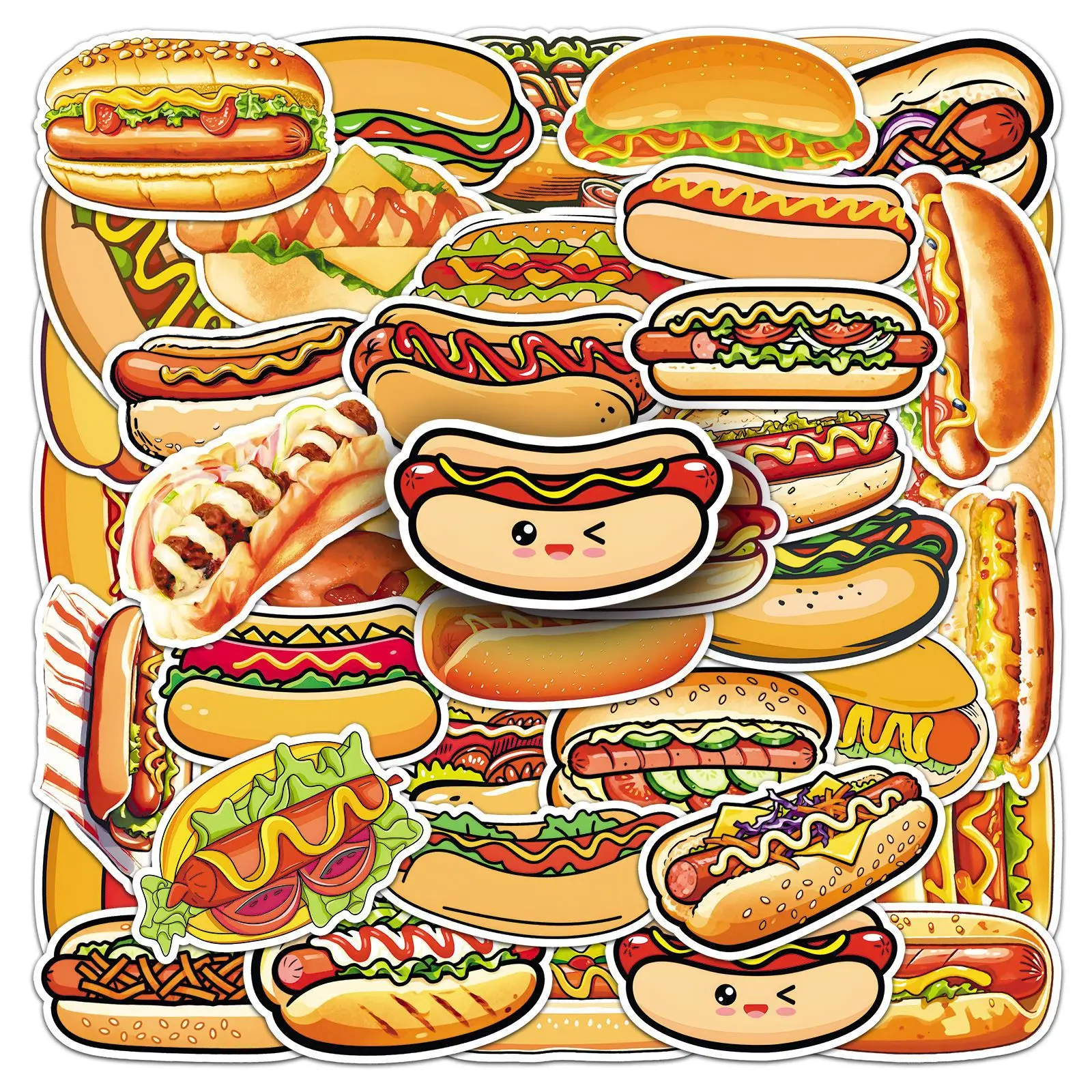 

50PCS Cartoon Hot Dog Fast Food Food Sticker Graffiti Fun Creative DIY Stationery Box Refrigerator Skateboard Motorcycle Helmet
