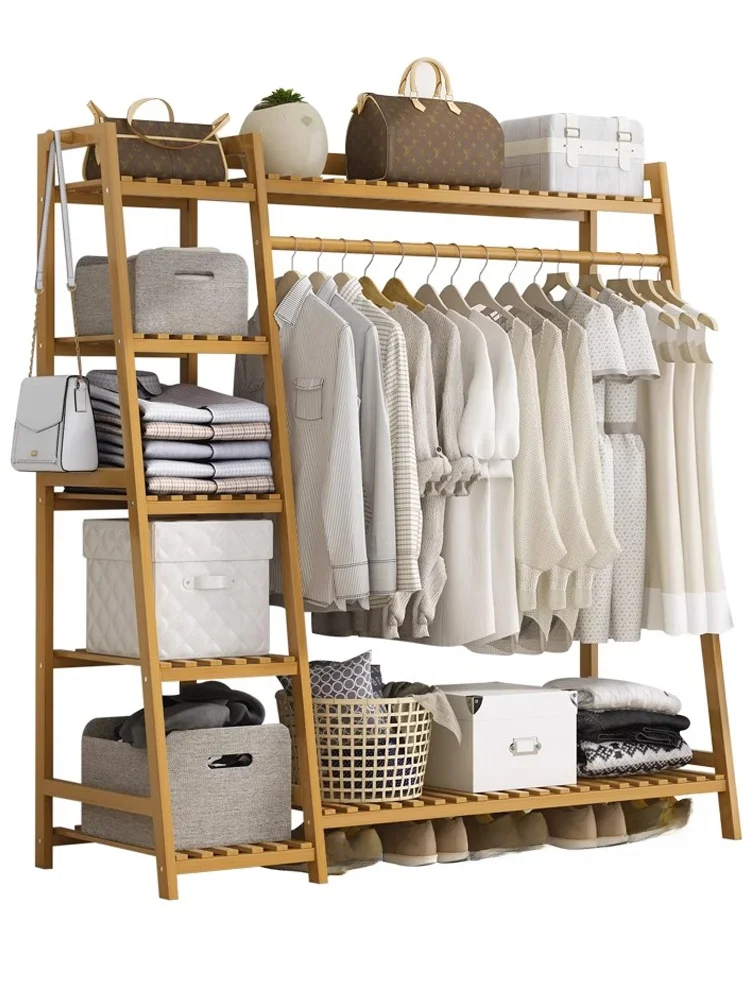 

Sturdy Durable Wooden Clothes Hanger for Bedroom Free Standing Clothes Drng Ra Multi-Functional Home Use Storage Organizer
