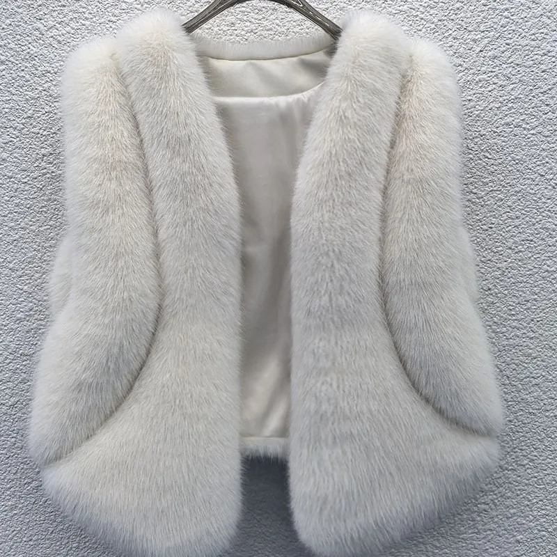 2025 delle nuove donne versatile gilet in pelliccia di volpe sintetica senza maniche gilet in peluche moda casual addensare giacca solida top gilet