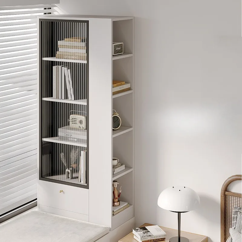 Light luxury solid wood bay window cabinet Balcony storage upturned window sill Simple storage cabinet Multi-layer bookcase