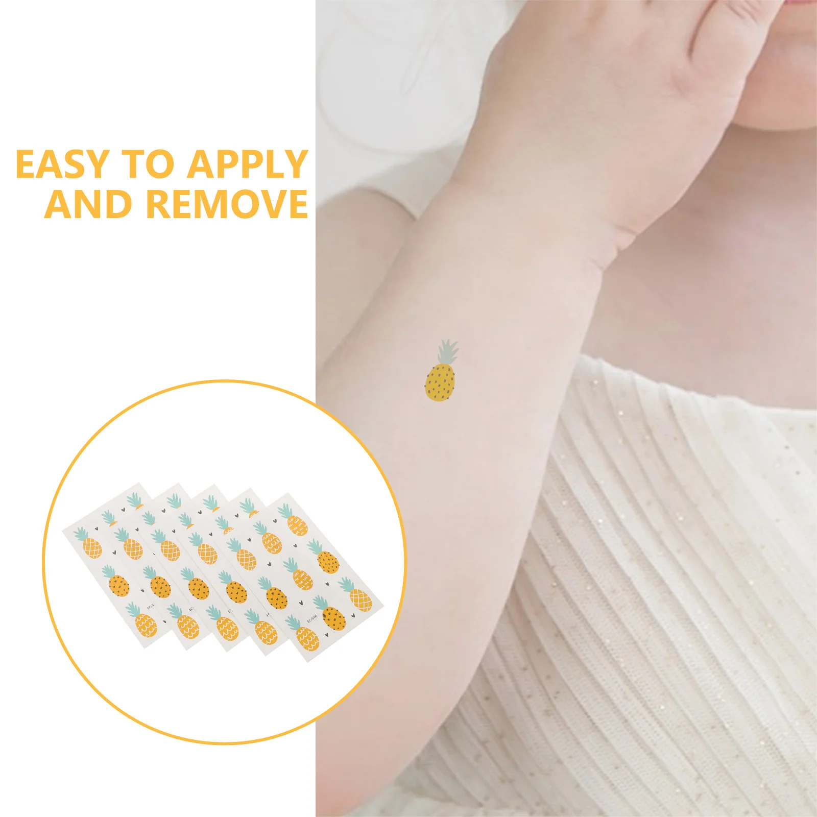 Autocollants de fruits imperméables, 10 pièces, autocollants de corps d'ananas de dessin animé, beaux tatouages de visage et de bras pour enfants, faciles à enlever et durables