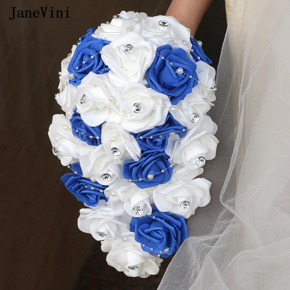 janevini-royal-blue-white-waterfall-wedding-bouquets-with-crystals-pearls-artificial-foam-roses-bridal-holding-flowers-for-bride