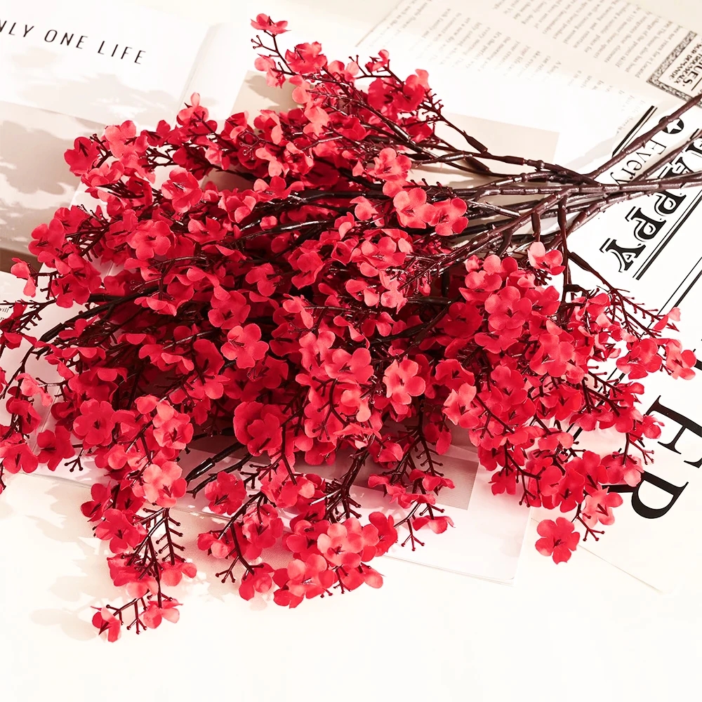 5 Stück rote Babys Atem künstliche Blumen gefälschte Gypsophila-Sträuße für Zuhause, Hochzeit, Tisch, Neujahr, Party, Weihnachtsdekoration – Detail 5