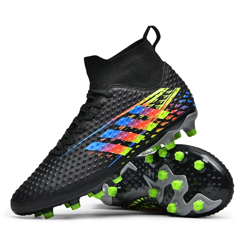 Botas de futebol masculinas longas, tênis de futebol futsal, chuteiras de tornozelo alto para crianças, tênis profissional de treinamento de grama antiderrapante