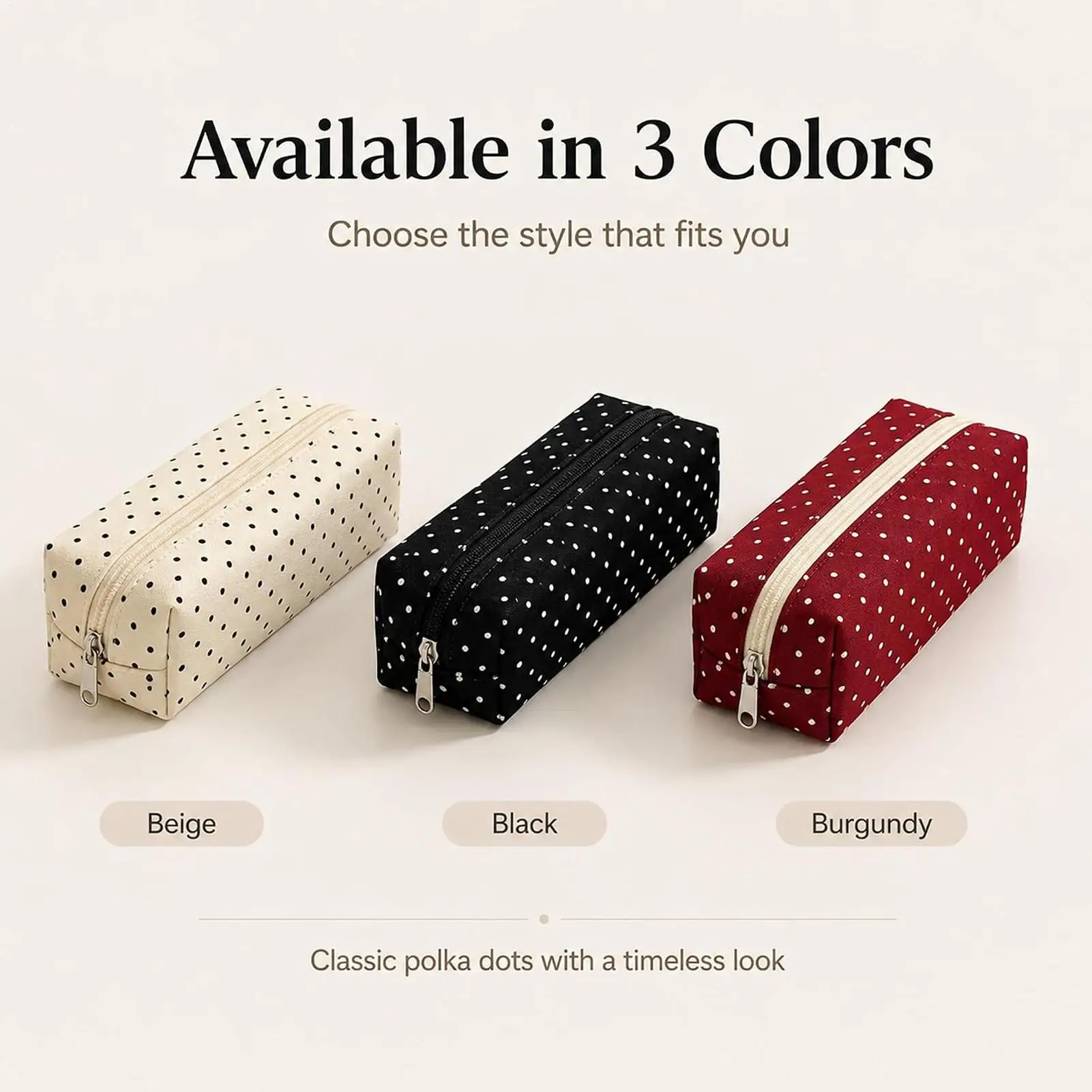 Dot Design Zipper Pencil Pouch Cute Multi-Purpose Storage Bag for School College Classroom Travel Home Workplace Dorm Stationery