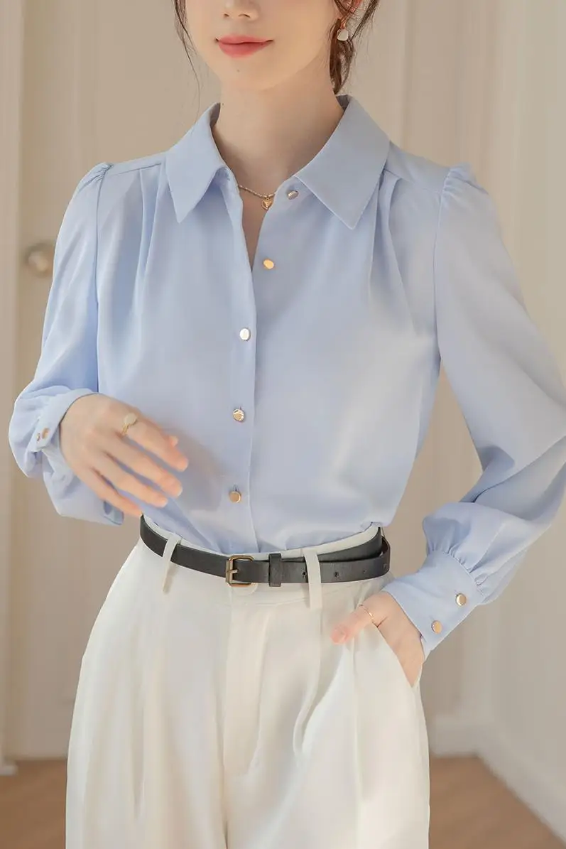 Spring 2023 Korean Womens Tops Casual Long Sleeve Ladies Shirts Blouses