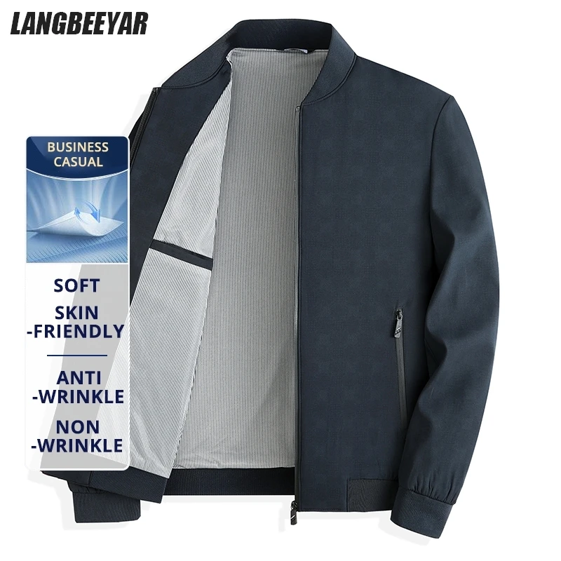 

Премиальный водонепроницаемый мужской пиджак против морщин, куртка с бейсбольным воротником, ветровка, деловые повседневные легкие пальто, наряд для папы