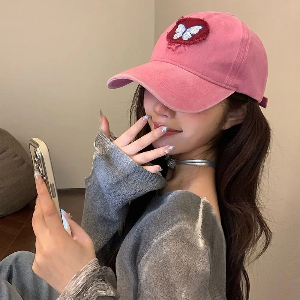 Sun Protection Hat Embroidery Baseball Cap Cotton Thin Baseball Hat Simple Butterfly Sun Hat Girl/Boy