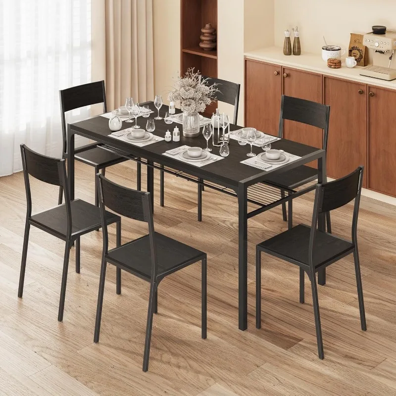 Juego de mesa de comedor para 6 sillas, juego de mesa de cocina de 7 piezas para espacios pequeños, apartamentos, cocina