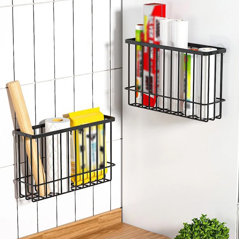 

1PC Wall-mounted Storage Rack Punch Free Metal Shelving Bathroom Non-perforated Drain Basket Saving Space Kitchen Spice Shelf