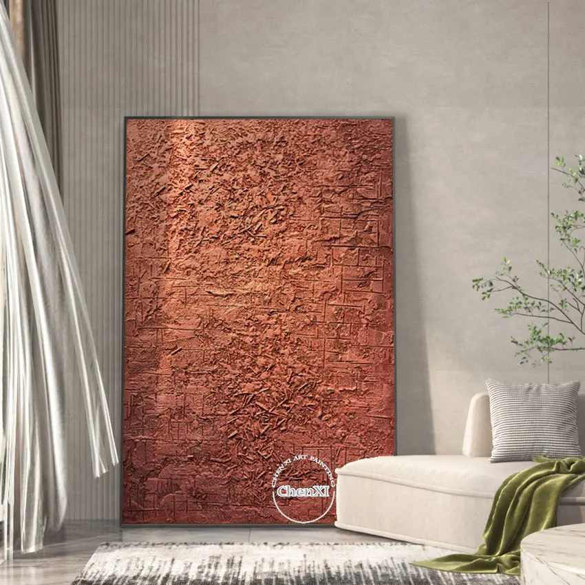 100% Hand Painted Heavy Textured Abstract Red Color Oil Painting Hotel Porch Decor Unframed Canvas Wall Art Pieces Hot Selling