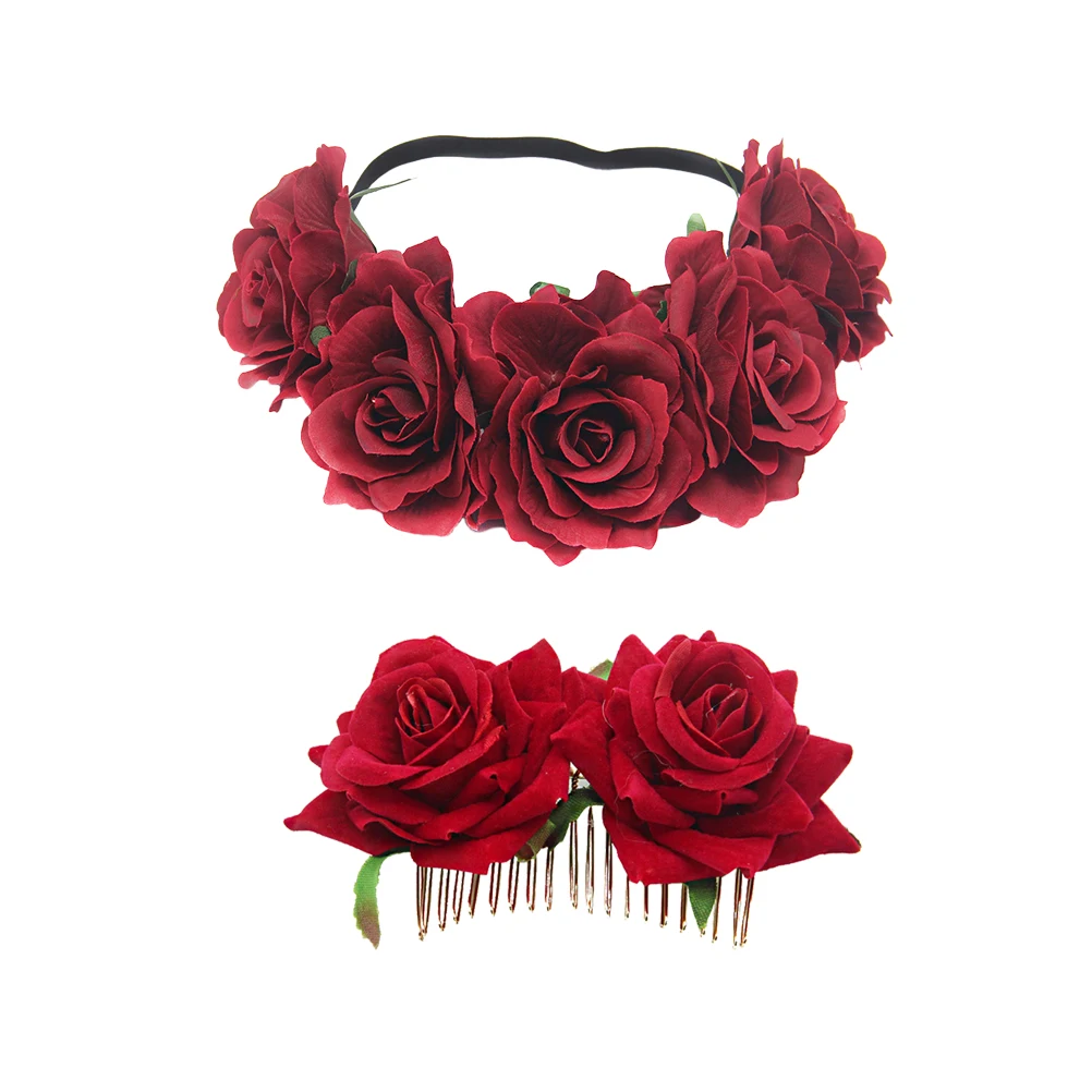 

Rose Headb Bridal Hair Comb s Flower Headdress for Bride Lightweight Comfortable Bridesmaid Accessories Simulation Rose