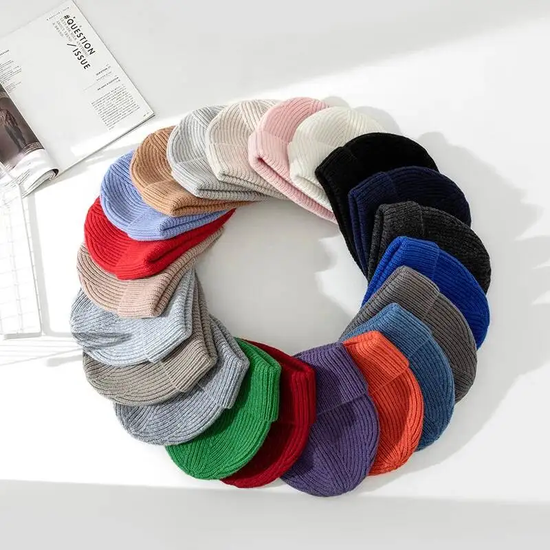 Autumn Winter 100% Wool Beanies Women Thicken Unisex Hat Pure Wool Warm Elastic Knitted Hat view 3