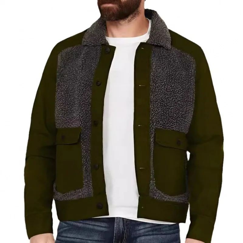 Ropa masculina transfronterizaNordic Chaqueta preferida de lana de cordero gruesa de otoño e invierno para hombre