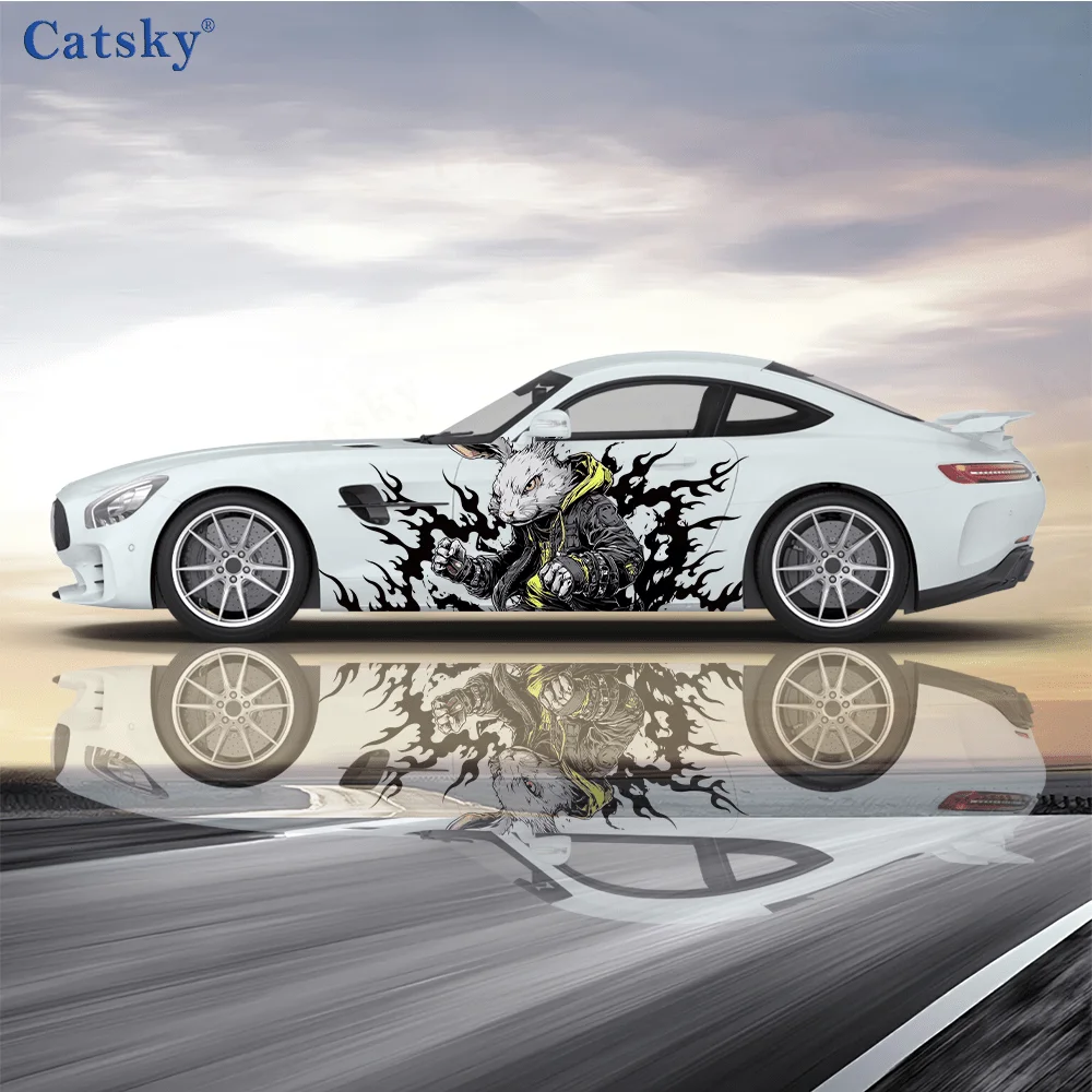 

Виниловые наклейки для автомобиля Kung Fu Rabbit Flame Lines, самоклеящаяся наклейка из ПВХ, подходит для грузовиков, внедорожников, декора, автоаксессуары, подарок