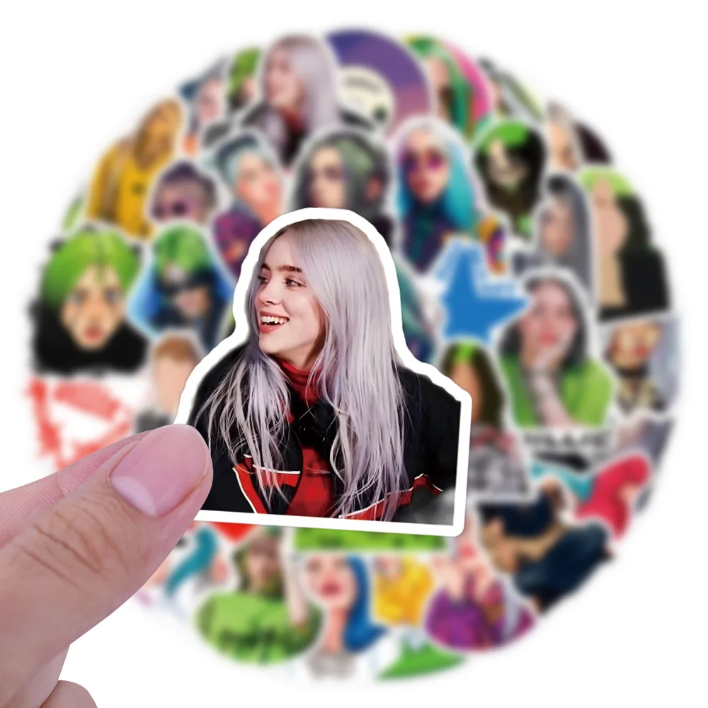 

55 шт., наклейки для певицы Billie Eilish, модные декоративные наклейки «сделай сам», канцелярские чашки, компьютерные водонепроницаемые наклейки