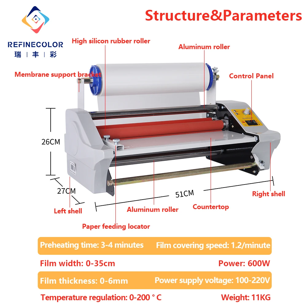 Refinecolor A3 Laminating Machine menu Roller Hot film photo picture book poster Laminating Machine sample book Rolling Machine