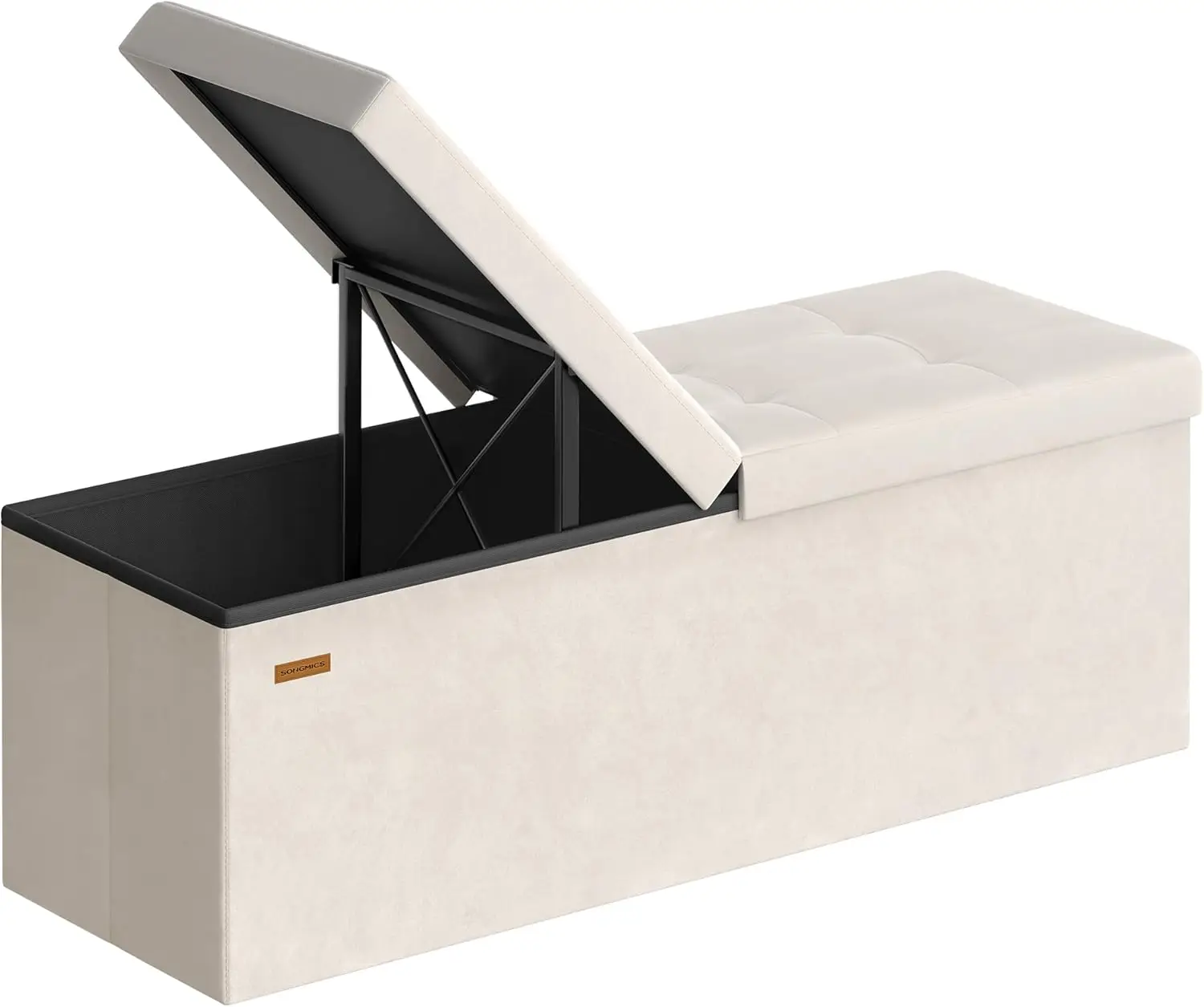 43 Inch Storage Ottoman Bench with Flipping Lid, Foldable Design, 660 lb Capacity for Entryway, Living Room, Bedroom, Velvet
