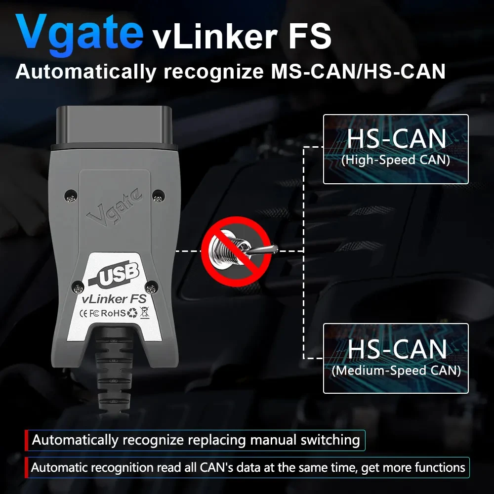 Vgate vLinker FS ELM327 FORScan HS MS CAN ELM 327 OBD 2 OBD2 자동차 진단 스캐너 인터페이스 도구, Mazd-a용 OBDII