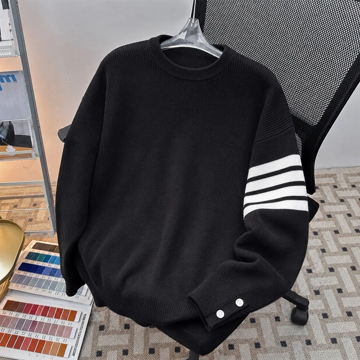 Korean Style plus Size Long Sleeve Men's Sweater Base Layer Shirt Comfortable Loose Fit Knitted Polyester Winter Fashion