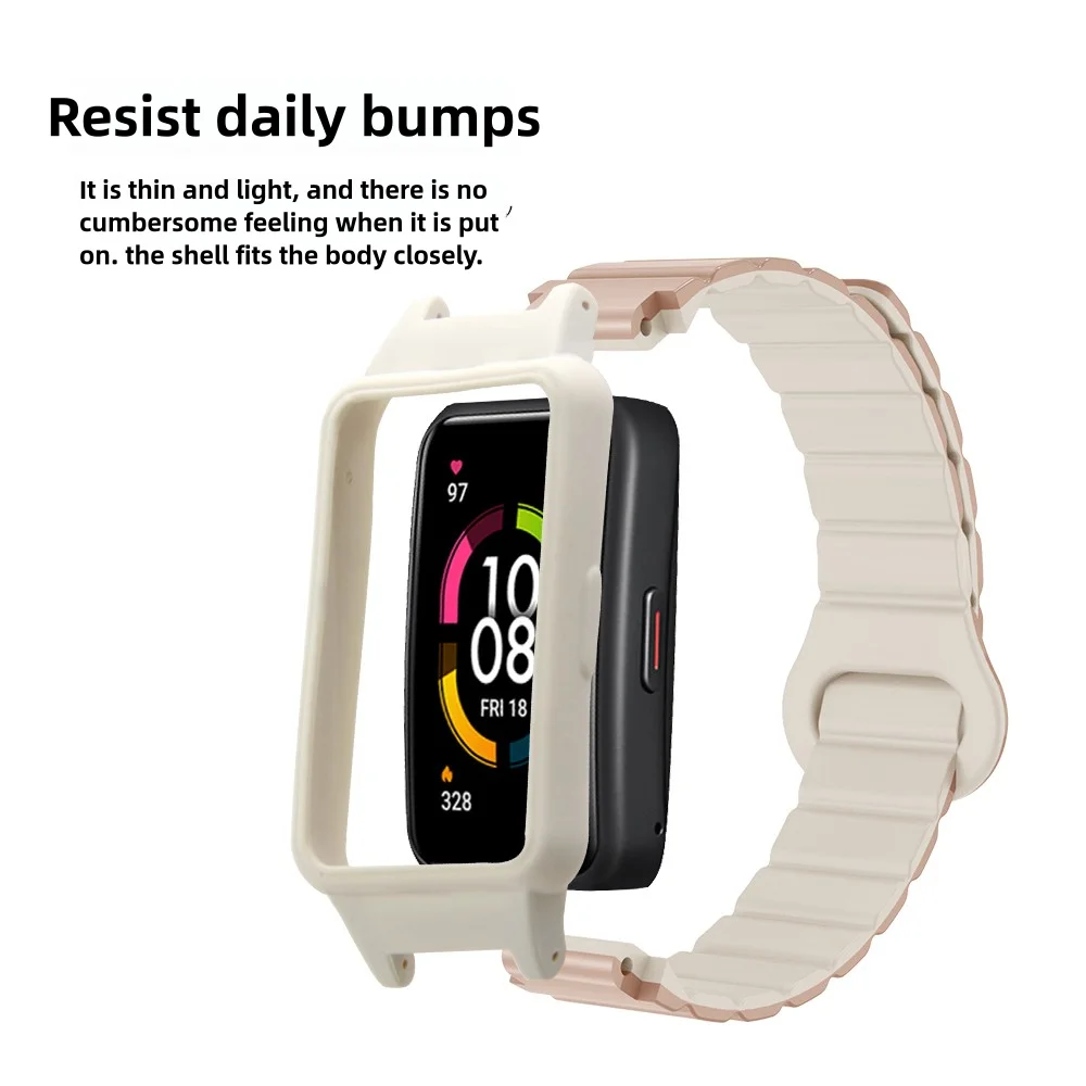 Huawei Band 6/7、Honor Band 6/7対応 新型アップグレード マグネット式交換バンド クイックリリース ソフトシリコン スポーツバンド 男女兼用 調整可能