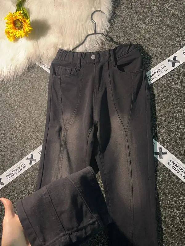 

Loose Flared Straight Leg Men's Jeans mid Waist Long Casual Bla Denim Trendy High Street Faion Jeans for Teens And Adults