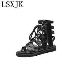 LSXJK Roman Sandals Women's 2022 Summer New Net Red Soft Sole Versatile Flat Sandals Women's Casual Sandals