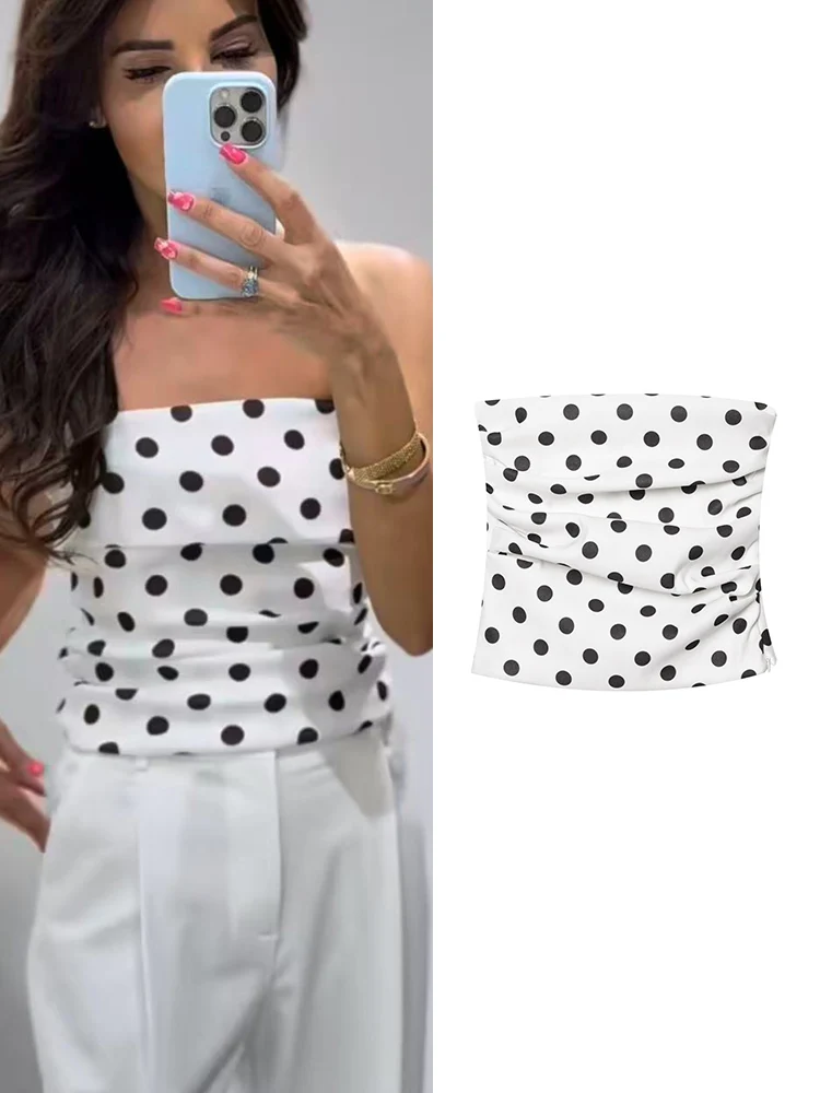 

TFMLN Tube Tops For Women Clothes Polka Dot Print Off Shoulder Strapless Sleeveless Tank Top Fashion Slim Club Streetwear