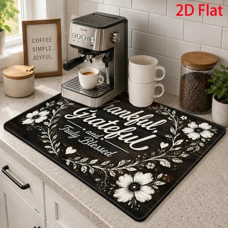 Tableware Drainer Pad Rustic Wood Texture White Daisy Garland Splatter Proof Truly Blessed Board