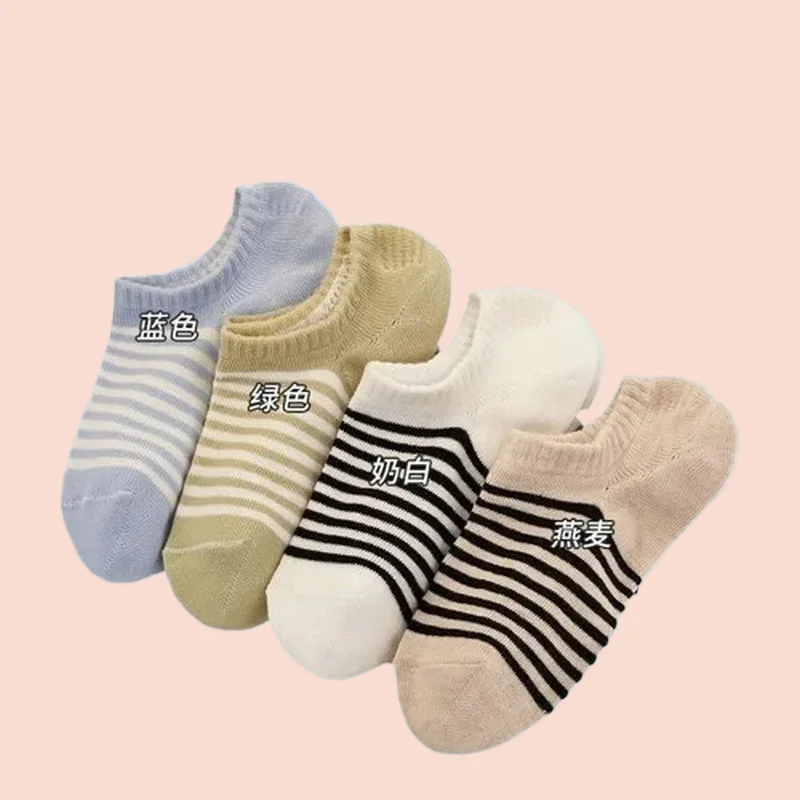 Chaussettes invisibles à rayures fines pour femmes, bouche peu profonde, document de bonbons, sans talon, été, bateau, 5/10, 2024 paires