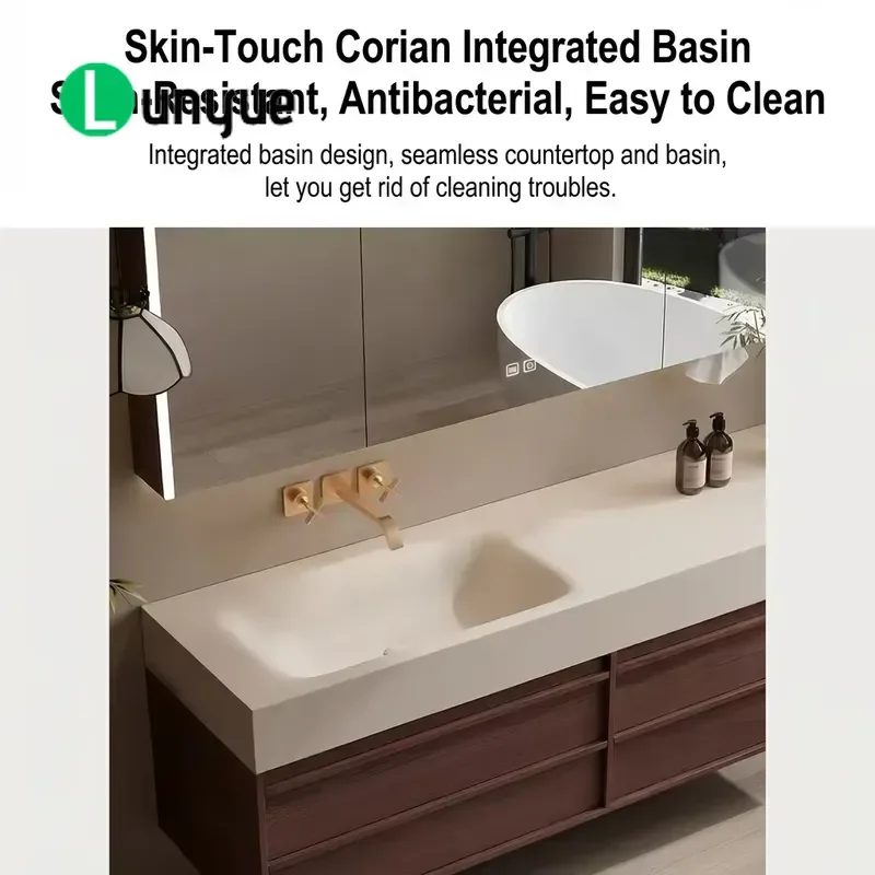 Custom Floating Integrated Basin Bathroom Vanity Cabinet Oak Wood Wall Mounted Sink Unit 80cm 100cm 120cm 160cm Modern